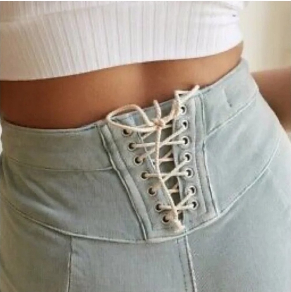 We the‎ Free People Fine Wale Flare Corduroy Jeans Curvy Corset Lace up Back 25 - Picture 13 of 13